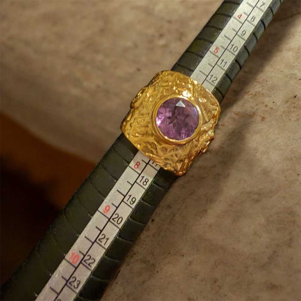 Vintage Karizia Italian Gold Plated Ring Lavender Stone Wide Band Size 7